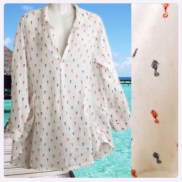 FORCYNTHIA Tops - {ForCynthia} Linen Seahorses Beach Cover / Blouse